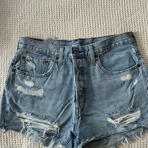 Levi's Light Blue Distressed Jean Shorts